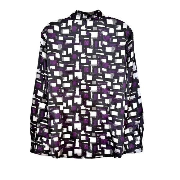 Chico’s Purple Black White Long Sleeves Button Down Shirt size Large (2) - Picture 2 of 8